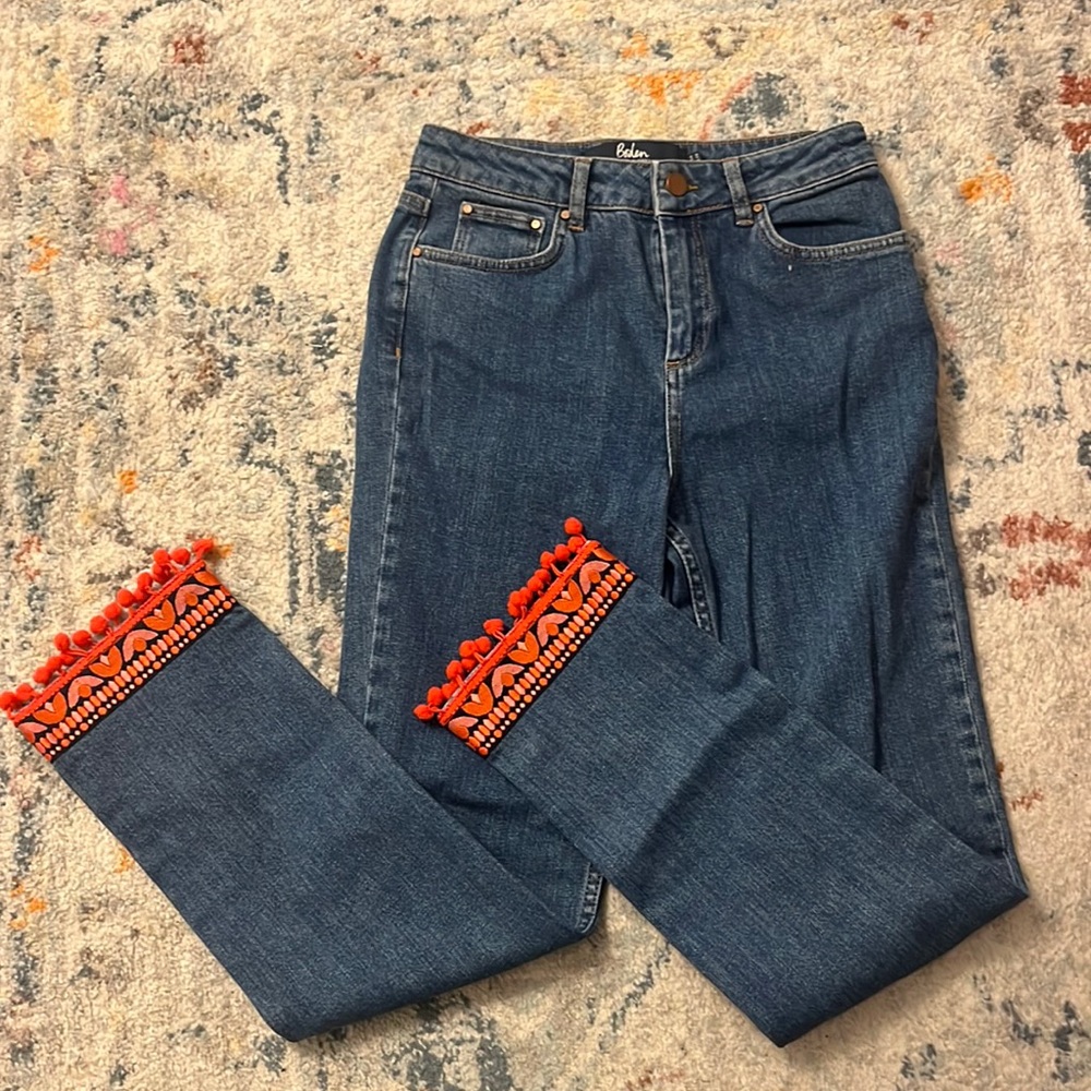 Boden Medium Wash Pink Pom Pom Jeans US2